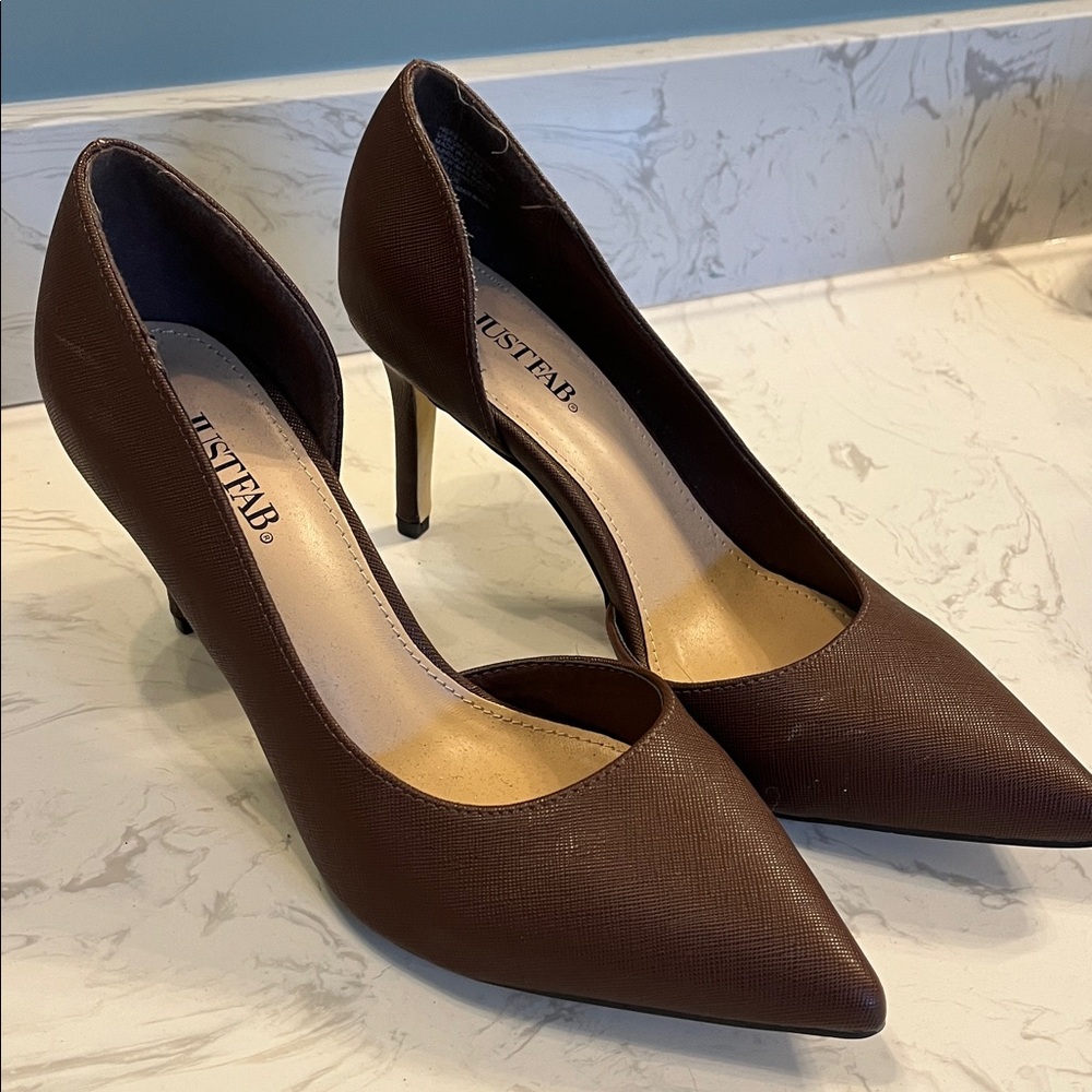 JustFab Chocolate Pointed Toe Pumps